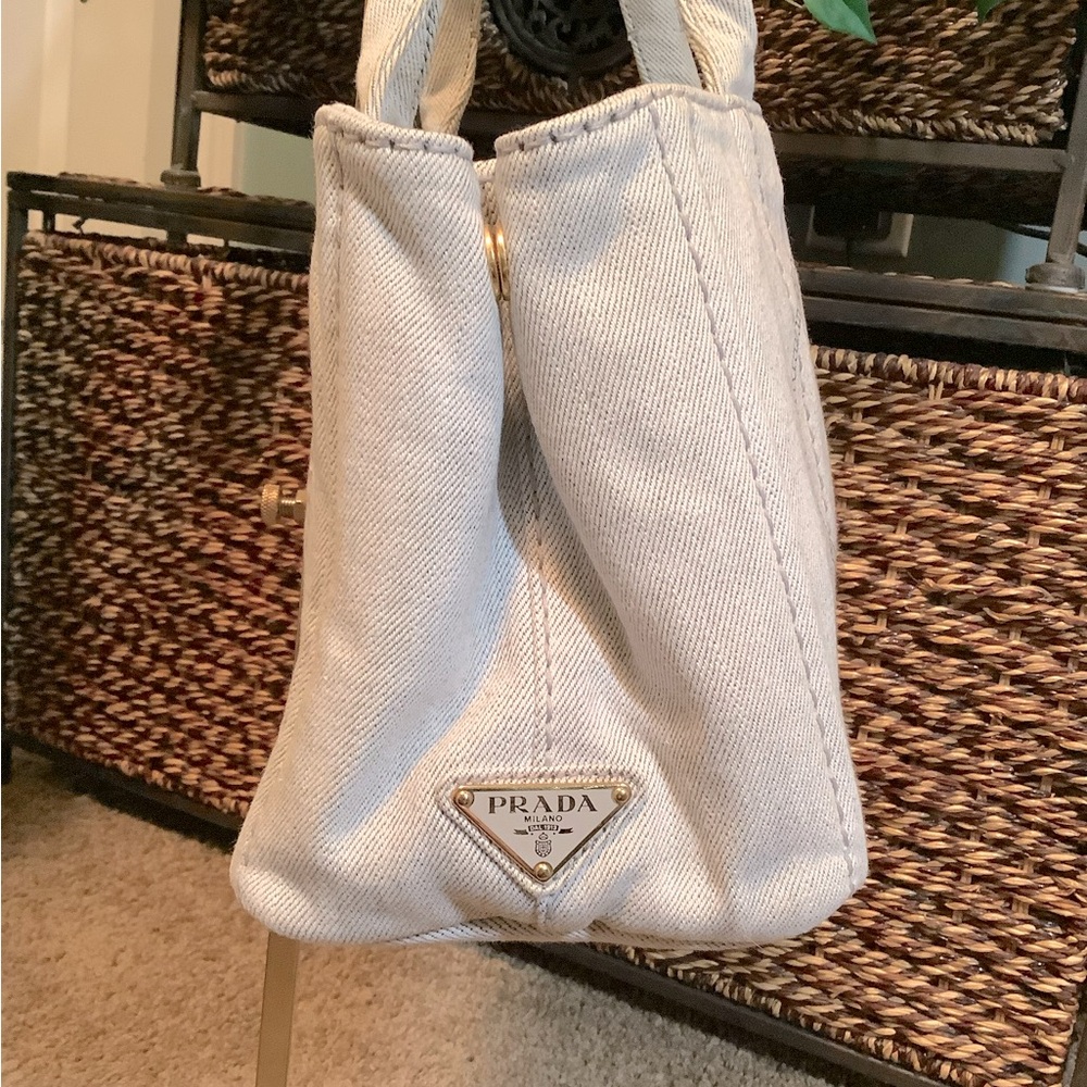 Prada Canapa 2 Way Tote Bag in Canvas Grey - Picture 5 of 14